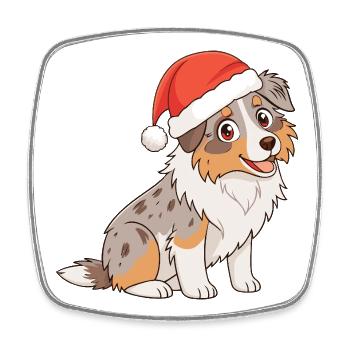 Chien Noël Cartoon Santa - Magnet carré - blanc - Devant