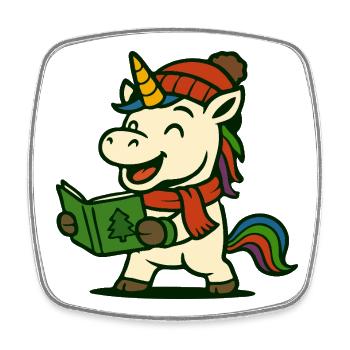 Unicorn Reading Christmas Cute Holiday Art - Square fridge magnet - white - Front