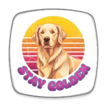 Stay Golden Retro Retriever Mom Vintage Sunset - Square fridge magnet - white - Front