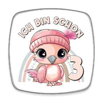 3e anniversaire Flamant rose arc-en-ciel mignon mignon - Magnet carré - blanc - Devant
