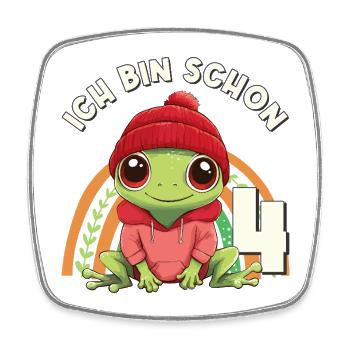 4th Birthday Frog Rainbow Cute Cute - Square fridge magnet - white - Front