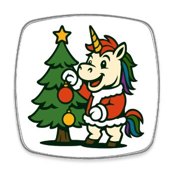 Santa Unicorn Decorating Christmas Tree Art - Square fridge magnet - white - Front