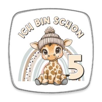 5e anniversaire girafe arc-en-ciel mignonne mignonne - Magnet carré - blanc - Devant