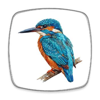 Bestickter Eisvogel stilvoll naturbedruckt (bedruckt) - Viereckiger Kühlschrankmagnet - Weiß - Vorne