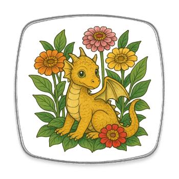 Golden Dragon in Bloom - Square fridge magnet - white - Front