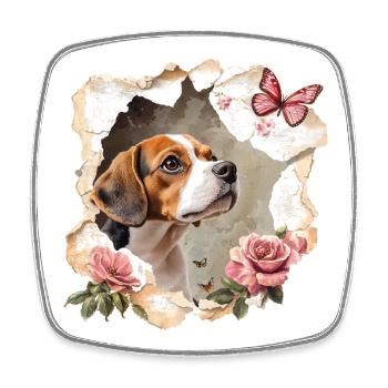 Beagle mit Schmetterling - Viereckiger Kühlschrankmagnet - Weiß - Vorne