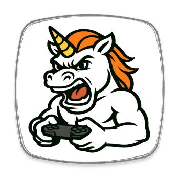 Raging Unicorn Gamer Mascot with Controller - Square fridge magnet - white - Front
