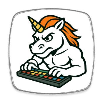 Unicorn DJ Maskottchen macht Beats auf dem Pad - Viereckiger Kühlschrankmagnet - Weiß - Vorne
