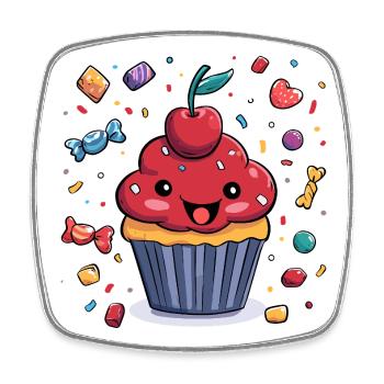 Kawaii Cupcake mit Konfetti - Viereckiger Kühlschrankmagnet - Weiß - Vorne