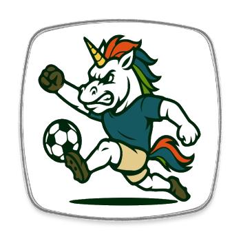 Unicorn Soccer Mascot Kicking with Power - Square fridge magnet - white - Front