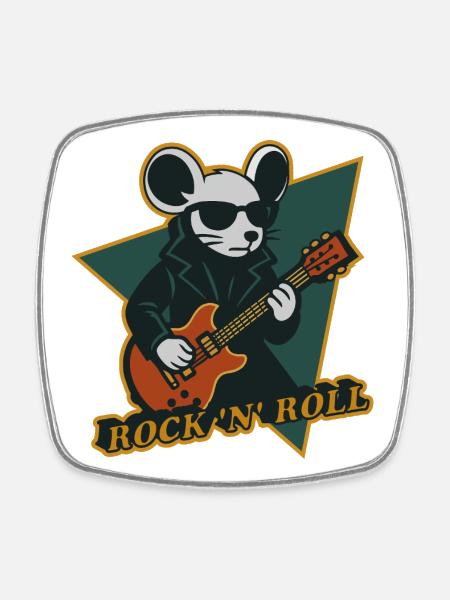 Mouse with Guitar Cool Cartoon - Square fridge magnet - white