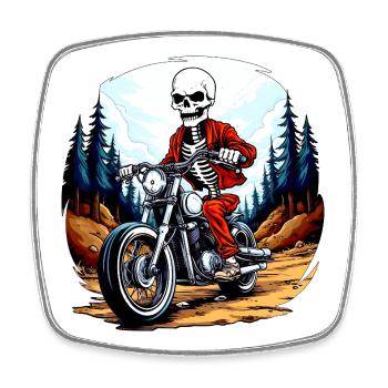 Motard squelette - Magnet carré - blanc - Devant