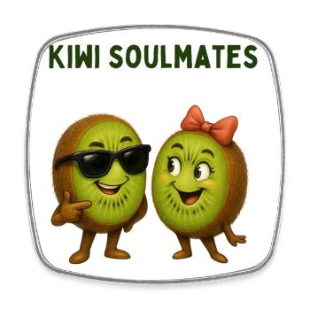 Duo d’âmes sœurs kiwi - Magnet carré - blanc - Devant