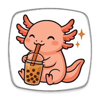 Axolotl avec Bubble Tea, Axolotl kawaii - Magnet carré - blanc - Devant