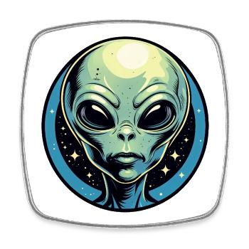 Alien Head in the Cosmic Circle - Square fridge magnet - white - Front