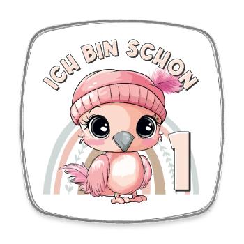 1er anniversaire Flamant rose arc-en-ciel mignon mignon - Magnet carré - blanc - Devant