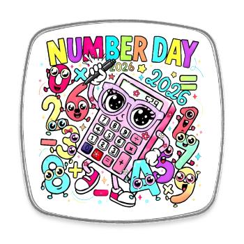 Nummerntag Kawaii-Rechner Tag 2026 - Viereckiger Kühlschrankmagnet - Weiß - Vorne