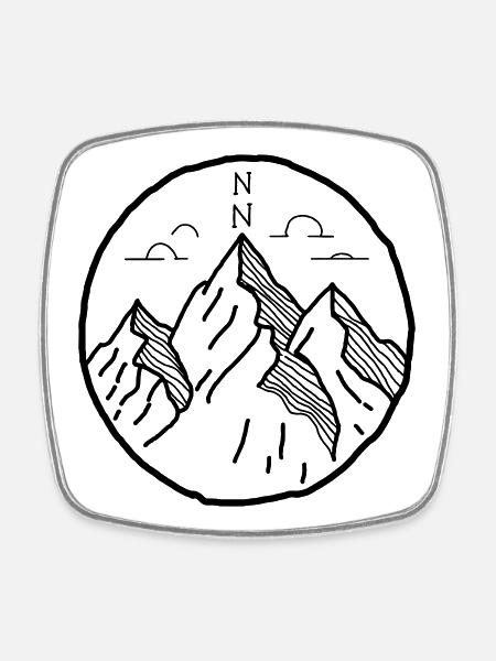 Berge Outdoor Motiv als Zeichnung - Viereckiger Kühlschrankmagnet - Weiß