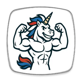 Muscle Unicorn Gym Mascot Power Flex Design - Square fridge magnet - white - Front