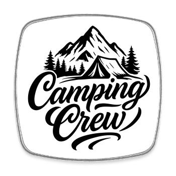 Camping Crew Zelt Berge - Viereckiger Kühlschrankmagnet - Weiß - Vorne