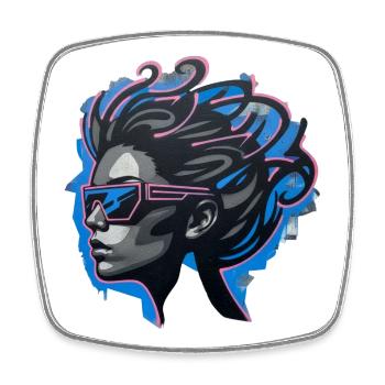 Dame cool des années 80 – Portrait néon d’art de rue - Magnet carré - blanc - Devant