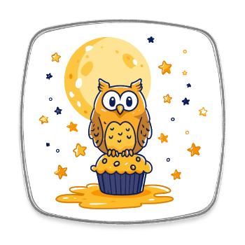 Mondlicht Eulen Cupcake - Viereckiger Kühlschrankmagnet - Weiß - Vorne