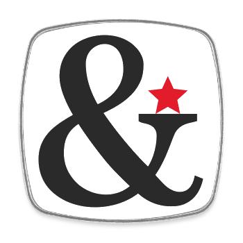 Ampersand mit rotem Sternakzent - Viereckiger Kühlschrankmagnet - Weiß - Vorne