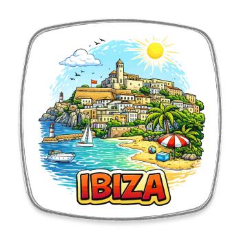 Illustration du Paradis côtier d’Ibiza - Magnet carré - blanc - Devant