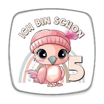 5e anniversaire Flamant rose arc-en-ciel mignon - Magnet carré - blanc - Devant
