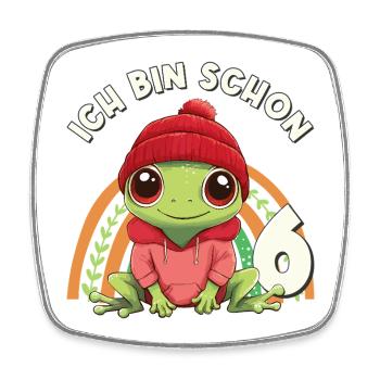 6. Geburtstag Frosch Regenbogen Süß Niedlich - Viereckiger Kühlschrankmagnet - Weiß - Vorne