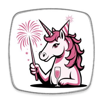 Silvester Einhorn 2026 - Viereckiger Kühlschrankmagnet - Weiß - Vorne