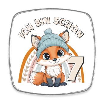 7. Geburtstag Fuchs Regenbogen Süß Niedlich - Viereckiger Kühlschrankmagnet - Weiß - Vorne