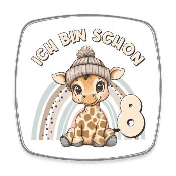8e anniversaire girafe arc-en-ciel mignonne - Magnet carré - blanc - Devant