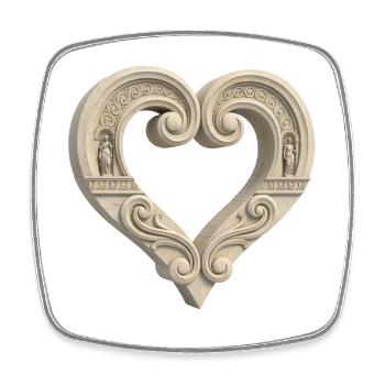 Architectural Stone Heart Sculpture - Viereckiger Kühlschrankmagnet - Weiß - Vorne