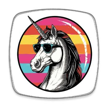 Unicorn mit Sonnenbrille Sunset - Viereckiger Kühlschrankmagnet - Weiß - Vorne
