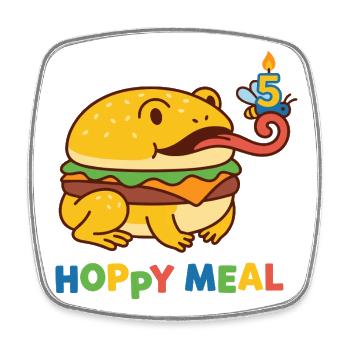 Grenouille du 5e anniversaire de Hoppy Meal - Magnet carré - blanc - Devant