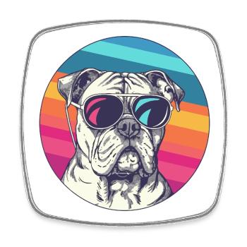 Bouledogue arc-en-ciel avec lunettes de soleil - Magnet carré - blanc - Devant