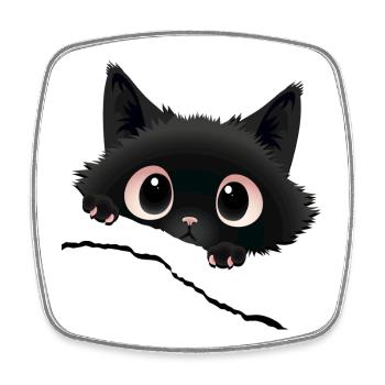 Le chaton noir de Kawaii pointe du regard - Magnet carré - blanc - Devant