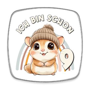 9. Geburtstag Hamster Regenbogen Süß Niedlich - Viereckiger Kühlschrankmagnet - Weiß - Vorne