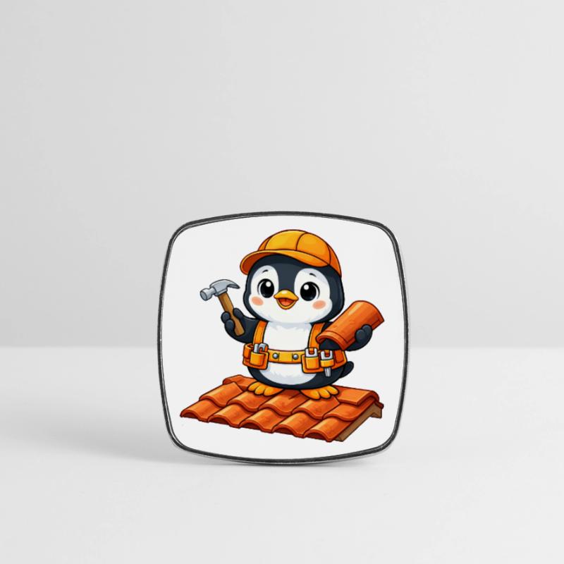 Cute Penguin Mason Construction Worker Construction Site Handwer Square fridge magnet