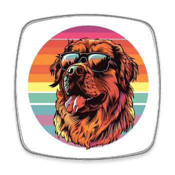 Sonnenbrillen-Hund im Regenbogenstil - Viereckiger Kühlschrankmagnet - Weiß - Vorne