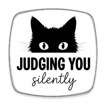 Te juger silencieusement, mème aux yeux de chat noirs drôle. - Magnet carré - blanc - Devant