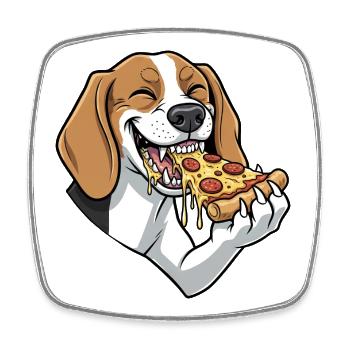 Cute Beagle Dog Cartoon Pizza Lover Italian - Square fridge magnet - white - Front