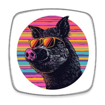 Wild boar sunglasses in neon stripe - Square fridge magnet - white - Front