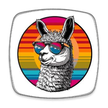 Llama Retro Sunset - Square fridge magnet - white - Front
