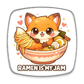 Ramen Fox Kawaii Nudelsuppe - Viereckiger Kühlschrankmagnet - Weiß - Vorne