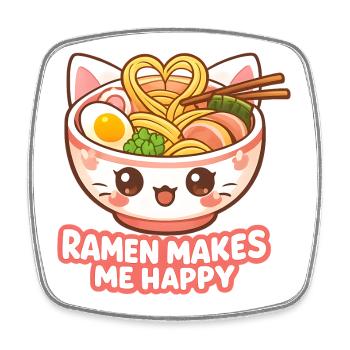 Kawaii Cats Ramen Nouilles Japon Ukiyo-E Rétro - Magnet carré - blanc - Devant