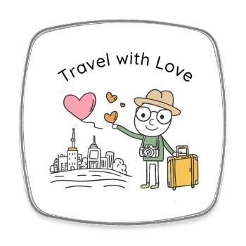 Reisen mit Liebe – Fröhlicher Reisender - Viereckiger Kühlschrankmagnet - Weiß - Vorne