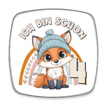 4. Geburtstag Fuchs Regenbogen Süß Niedlich - Viereckiger Kühlschrankmagnet - Weiß - Vorne