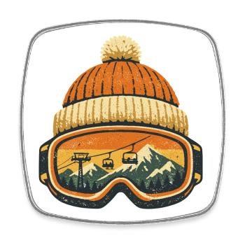 Skieur Sports d’hiver Après Ski Beanie Ski Goggles - Magnet carré - blanc - Devant